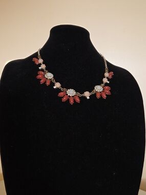 Gold-Tone Red Floral Statement Necklace